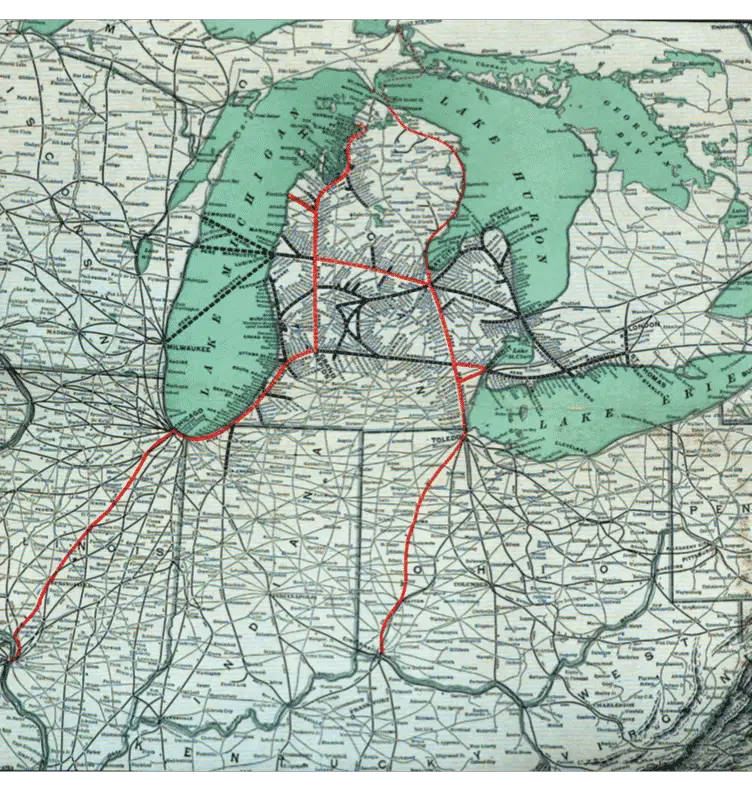 Route Map Of The Pere Marquette Railway For Michigan’S Summer Resorts 1913