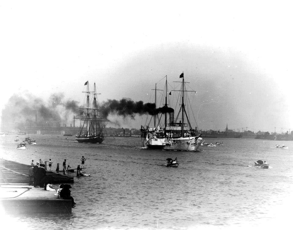 USS Wolverine Towing the Brig Niagra in 1913