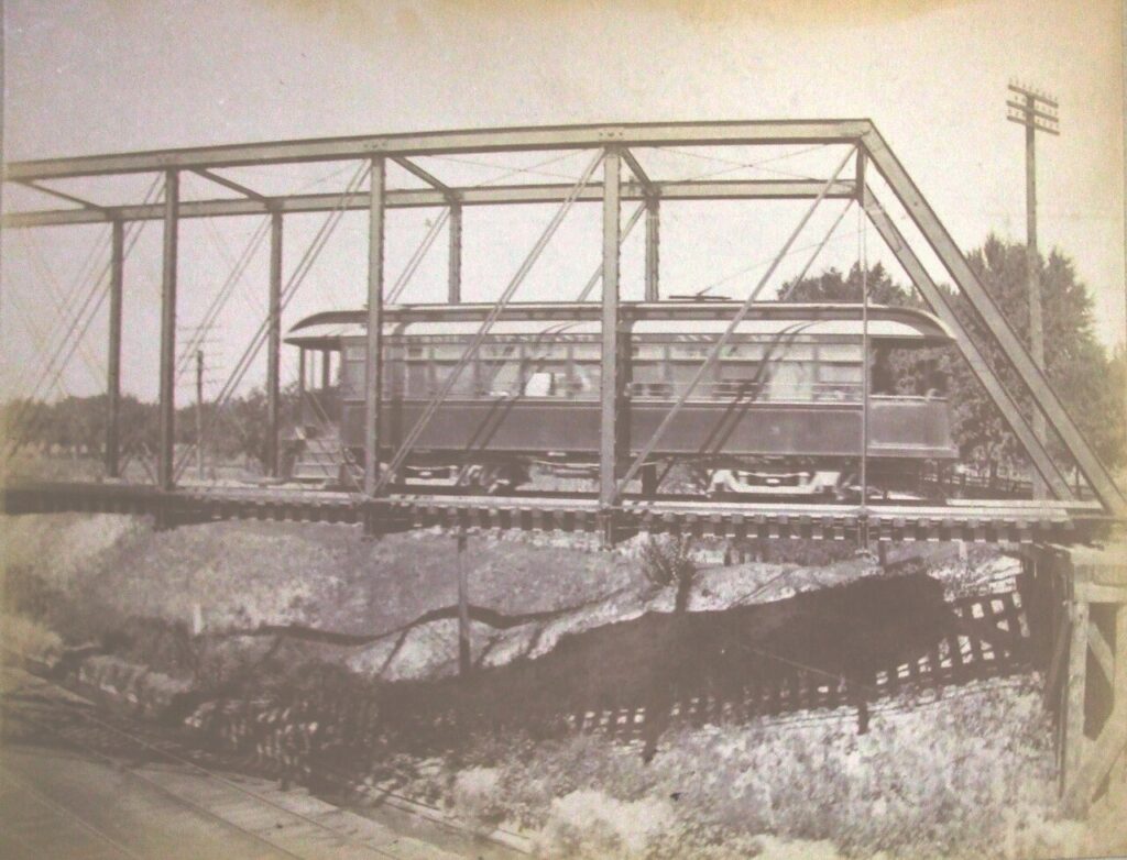 Detroit, Ypsilanti, And Ann Arbor Interurban Car On The Bridge Over The Michigan Central Railroad Just East Of Michigan Center (Near Jackson).