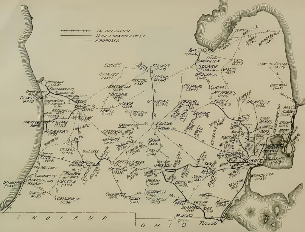 Michigan Interurban Railways - Southern Michigan Electric Railway Map