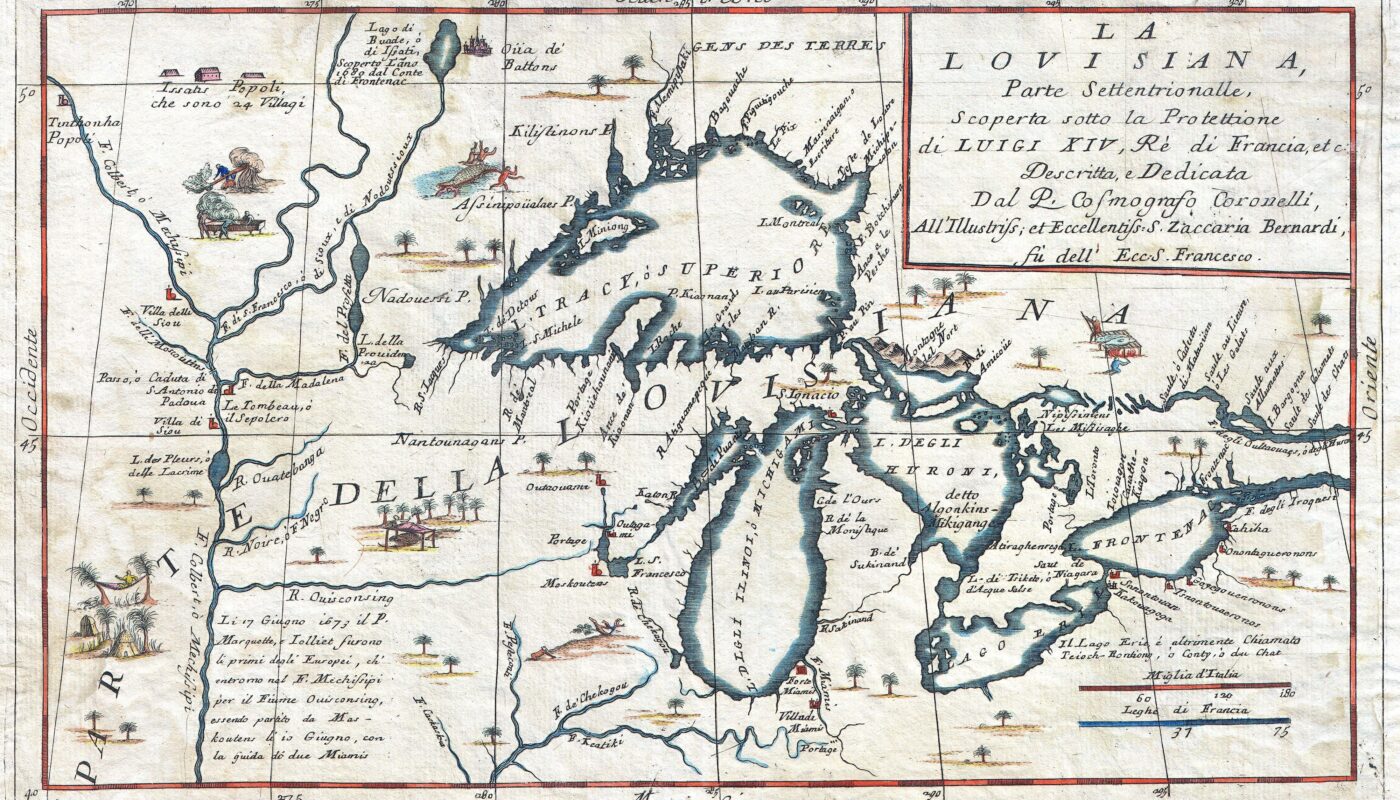 Coronell Map Of The Great Lakes 1696