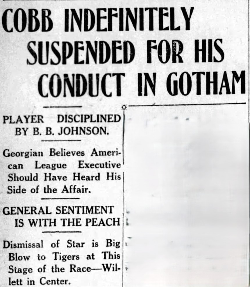 Cobb Suspended For Conduct In Gotham