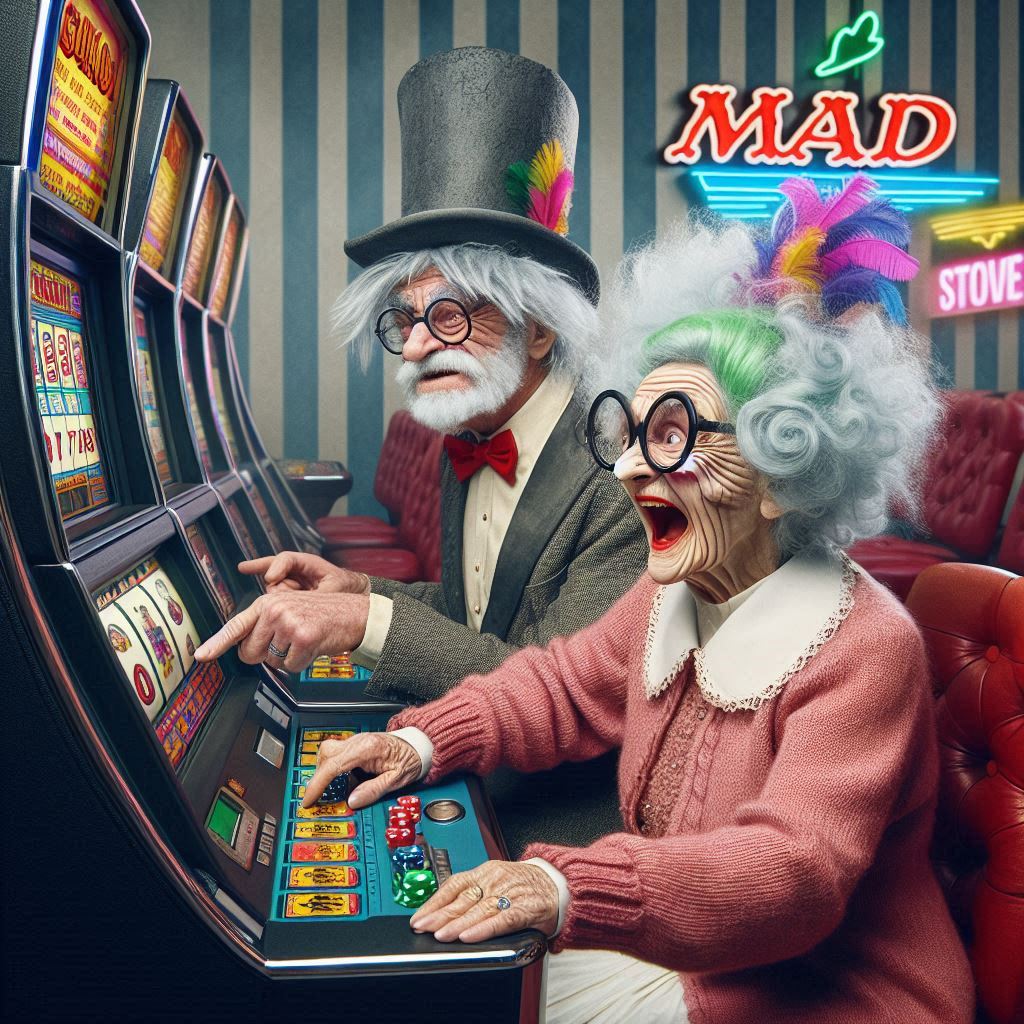Crazy granny playing slots