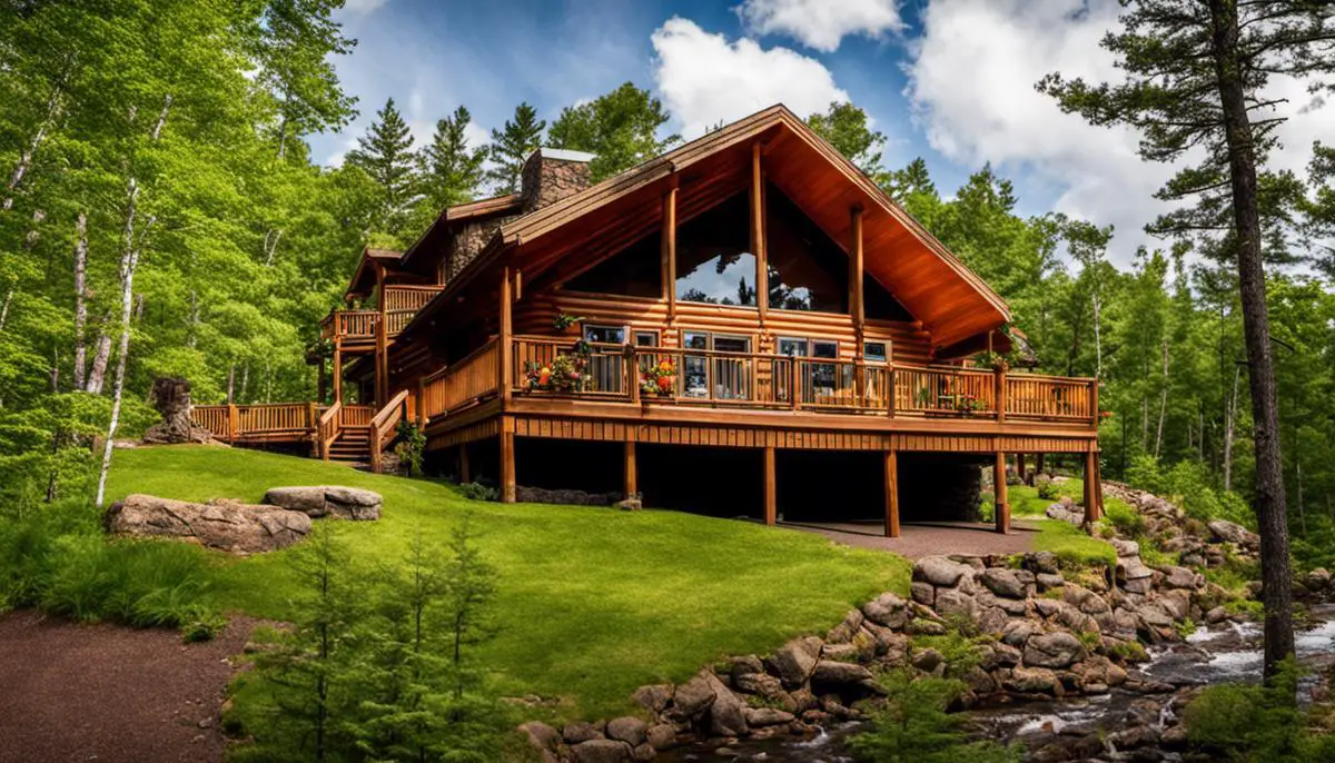 A beautiful lodge surrounded by trees and nature, representing the Keweenaw Mountain Lodge experience.