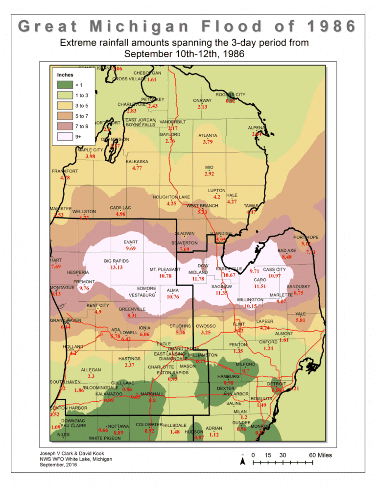 Michigan Disaster Map The Great Michigan Flood of 1986: Mid-Michigan Disaster