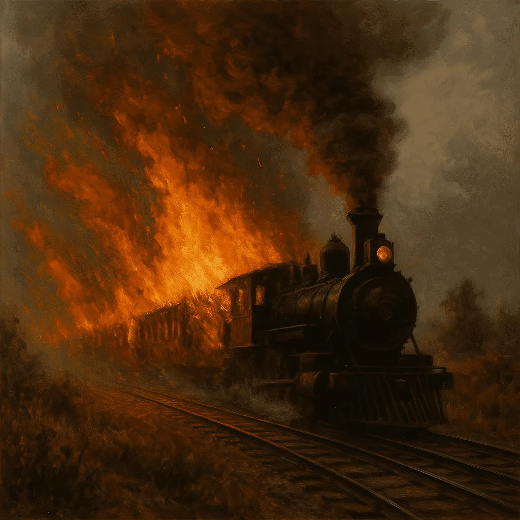 Artist Rendtion Of The Burning Train.