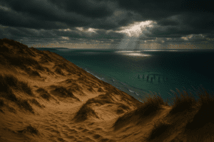 20250414 1638 Dunes Overlooking Mystical Lake Simple Compose 01Jrv09Fkvfk1Bagv5Kwpm5Rdn