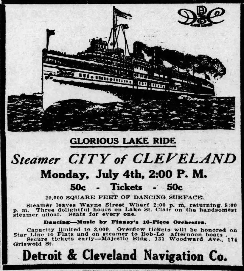Ad - Steamer City Of Cleveland July 1910 - Detroit &Amp; Cleveland Navigation Company