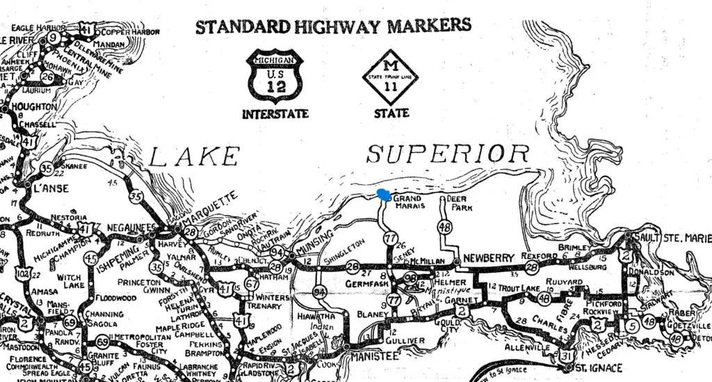 Grand Marais On 1920 Michigan Road Map