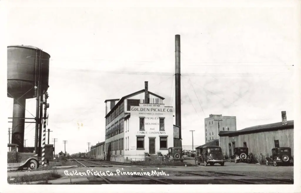 Established In 1892, The Golden Pickle Company Packed Relishes And Table Condiments, Expanding Pinconning’s Agricultural Output Beyond Cheese.