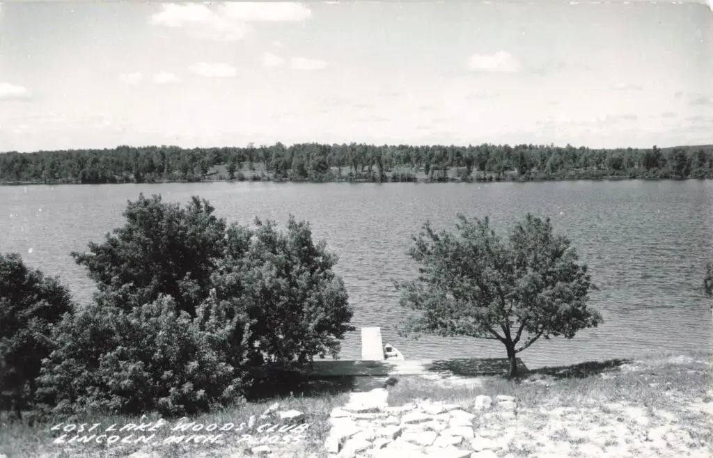 A Lake With Trees And A Dock