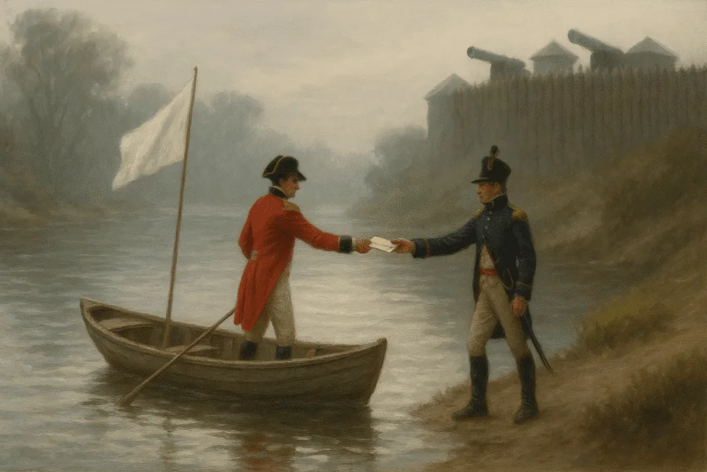 A Painting Of A Man In A Boat And A Man In A Uniform