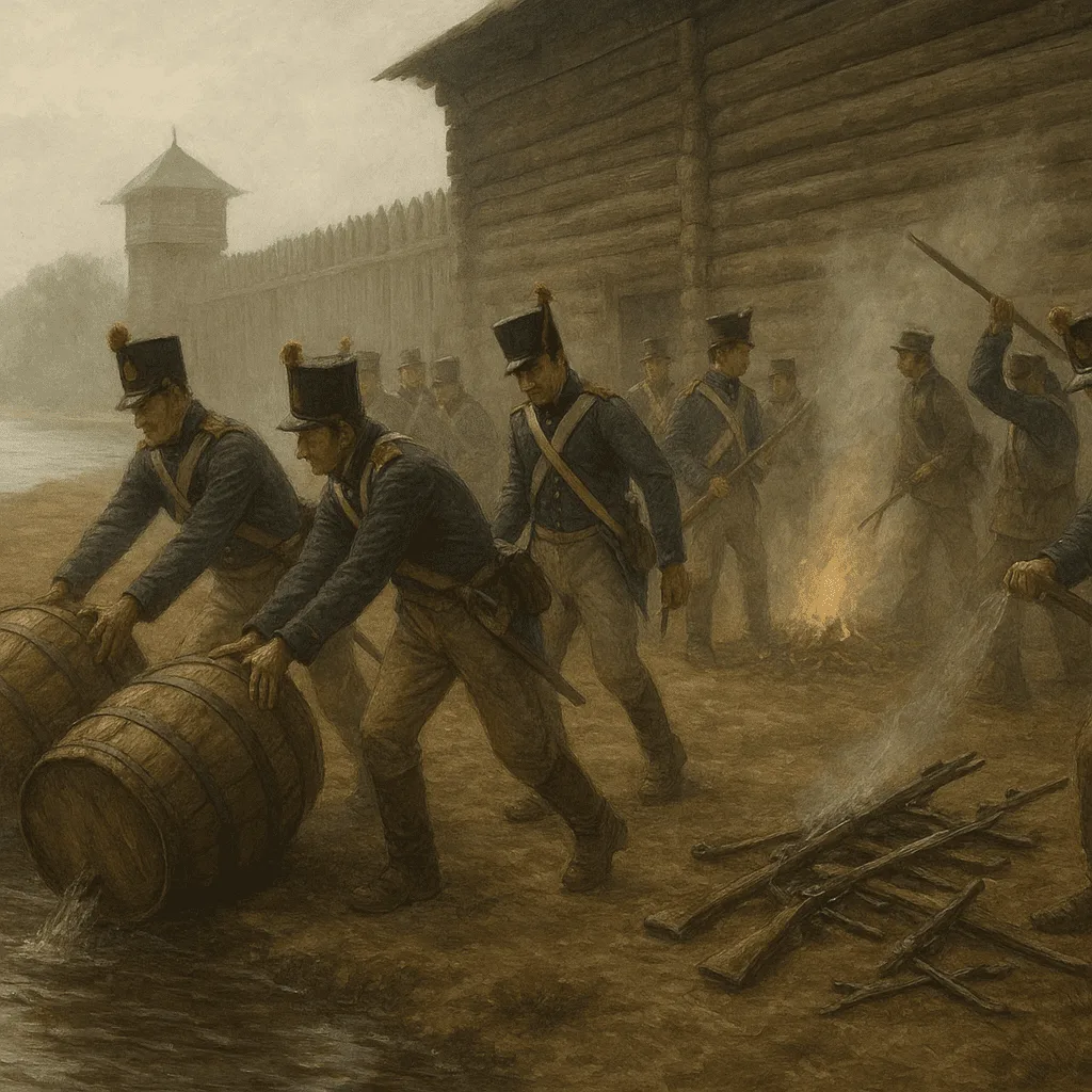A Group Of Soldiers Carrying Barrels