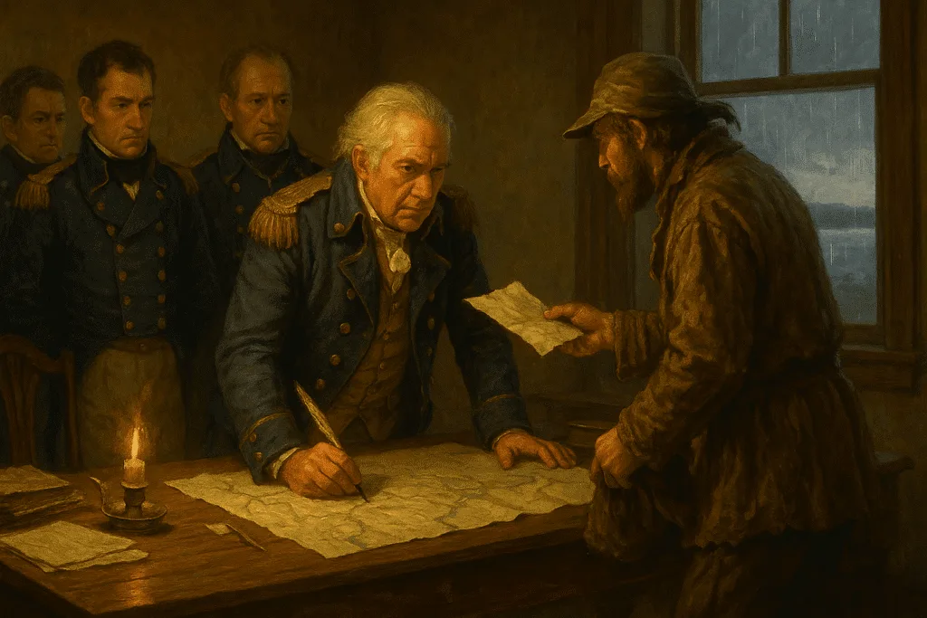 A Painting Of A Man Signing A Document