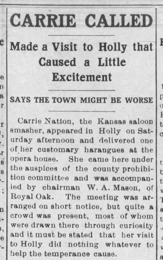 Carry Nation Visits Holly Northwest Oakland County Herald Advertiser
Thu, Sep 3, 1908