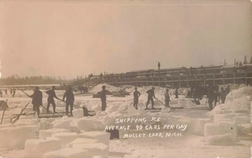 Workers Harvesting Ice At Mullet Lake.