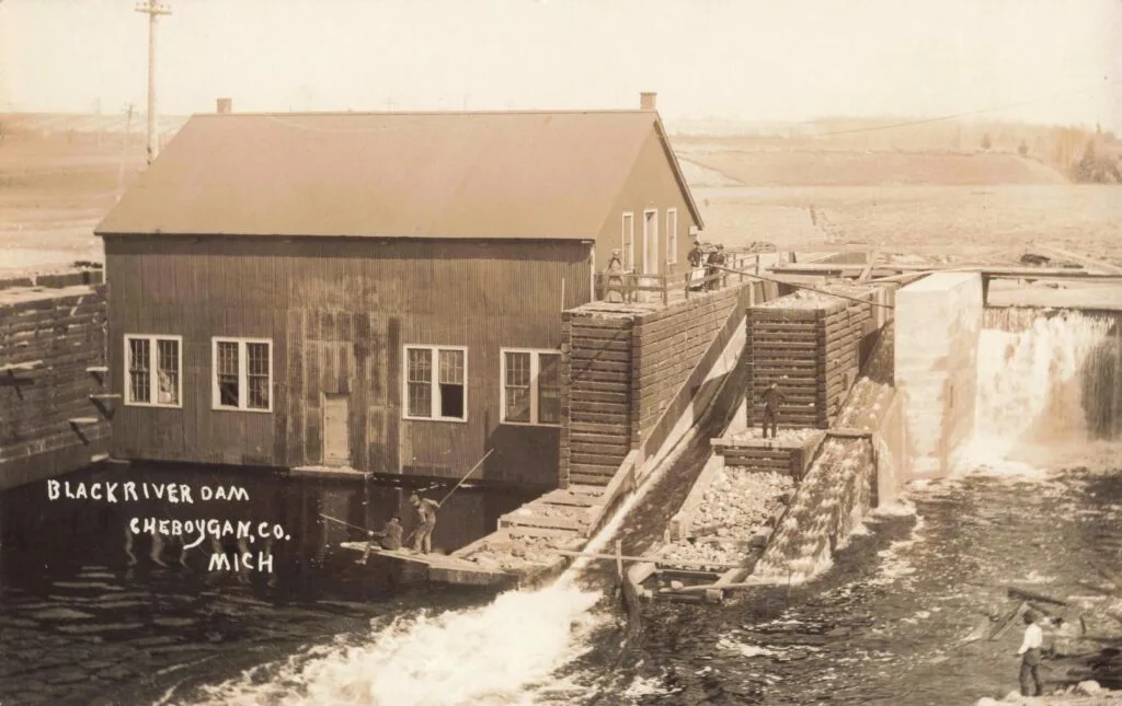 The Cheboygan Dam Was Next To The Lock On The Left Side