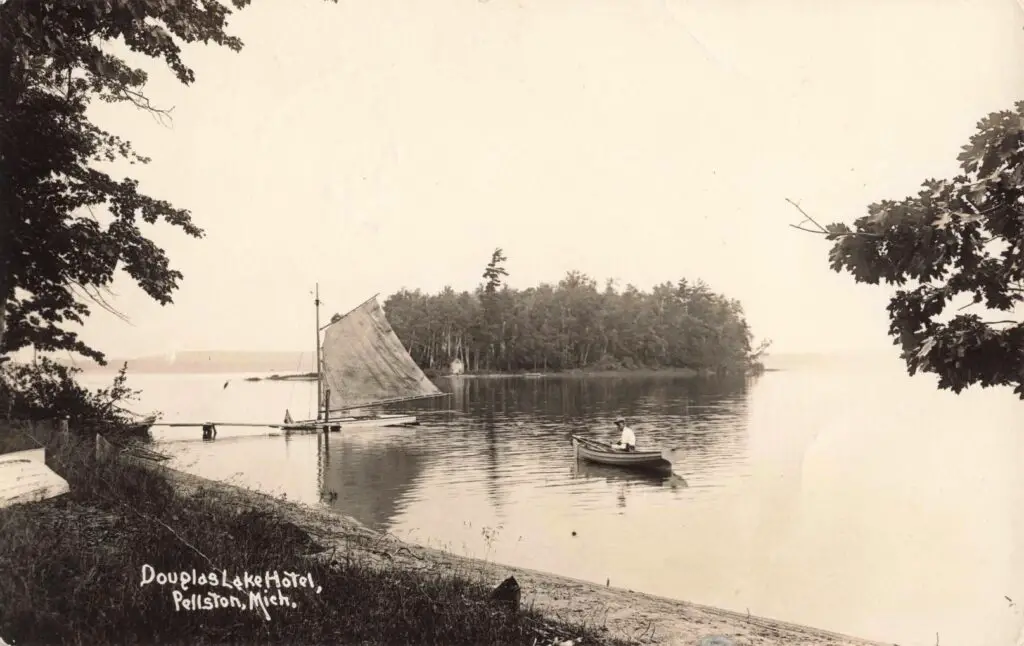 Historic Lake Scene With Boat.