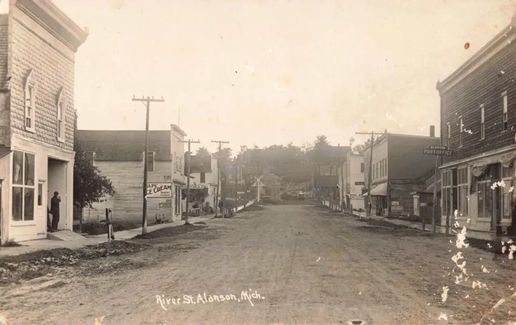 Historic Street View Of Alanson, Michigan.