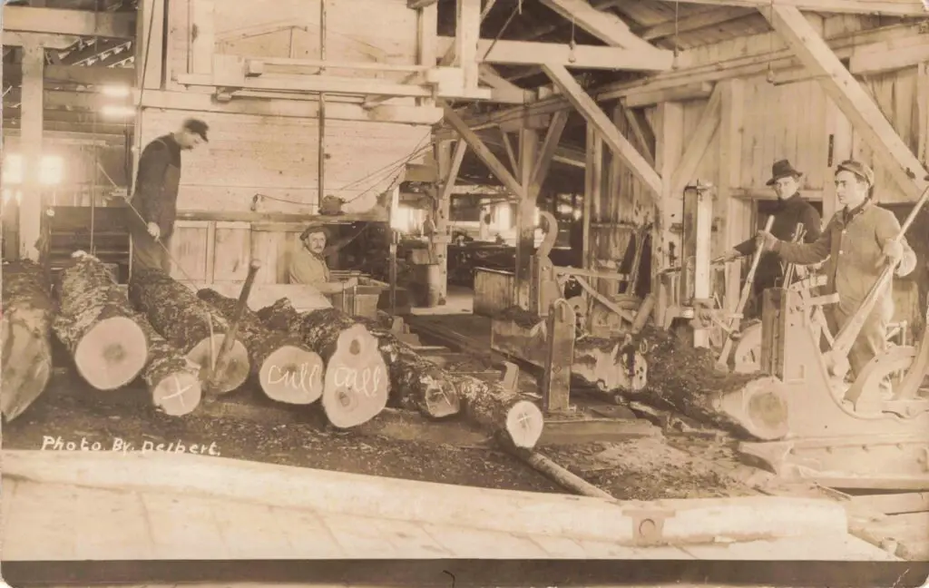 Workers Processing Logs In A Mill.