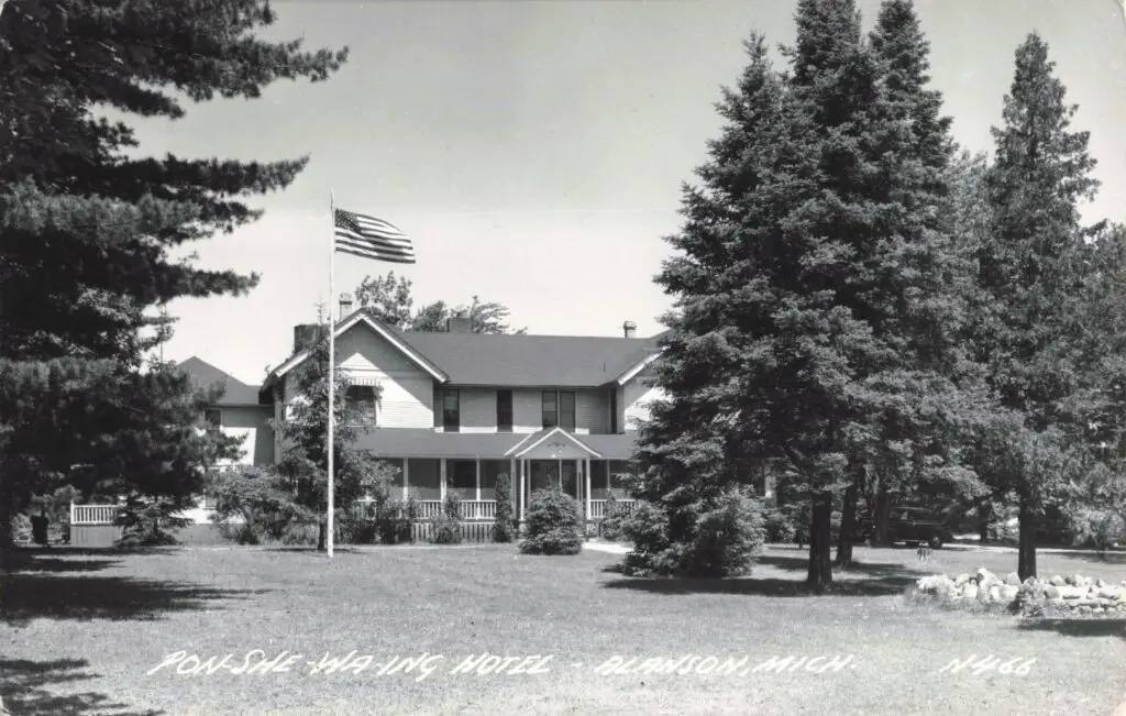 Historic Hotel With American Flag