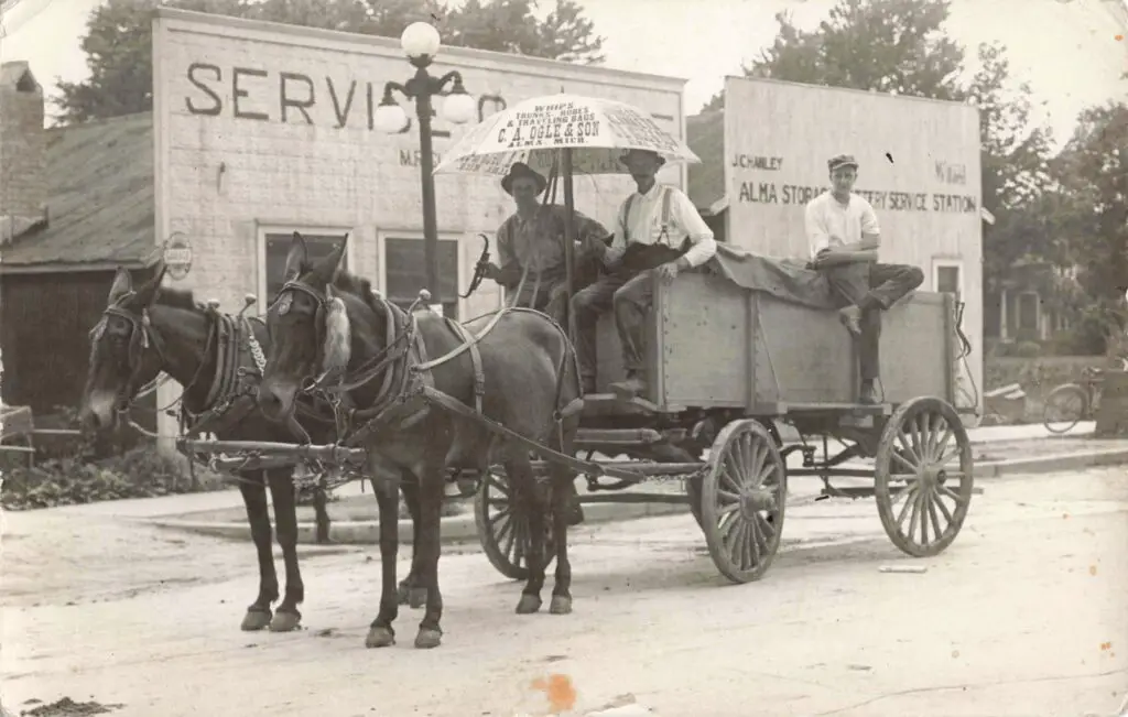 Horse-Drawn Wagon In Historic Town.