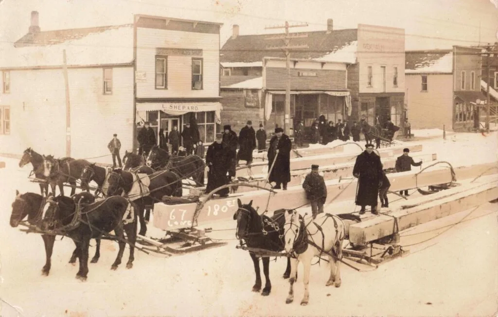 Historic Winter Scene With Horse-Drawn Sleds.