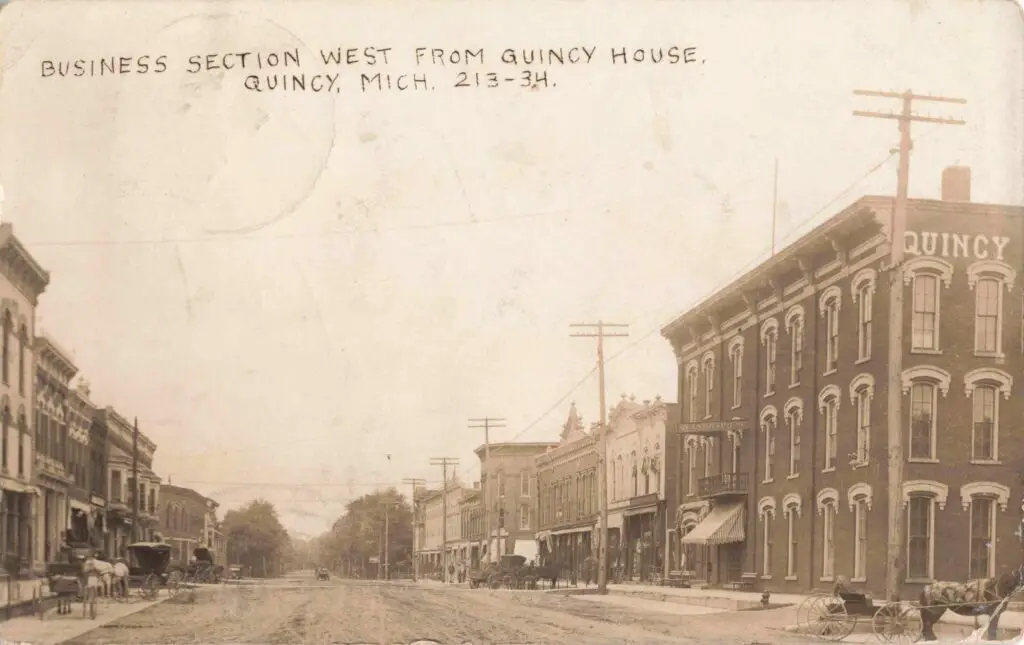 Historic Street View Of Quincy, Michigan.