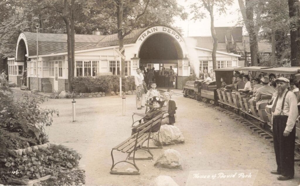 Historic Train Depot With Visitors.