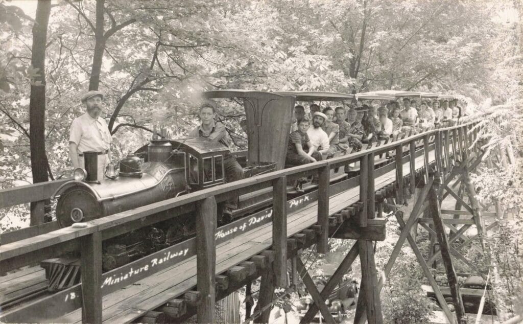 Miniature Train On Wooden Bridge.