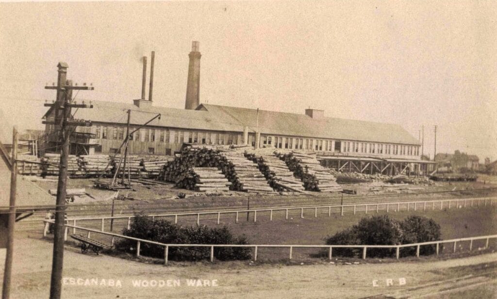 Historic Wooden Ware Factory With Lumber.