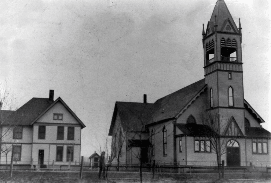 Historic Church And House, Black And White