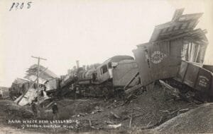 Train Wreck With Derailed Cars.