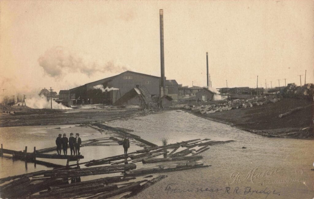 Industrial Scene With Water And Logs.
