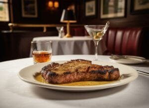 Steak With Drinks In Elegant Setting.