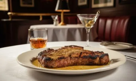 Steak With Drinks In Elegant Setting.