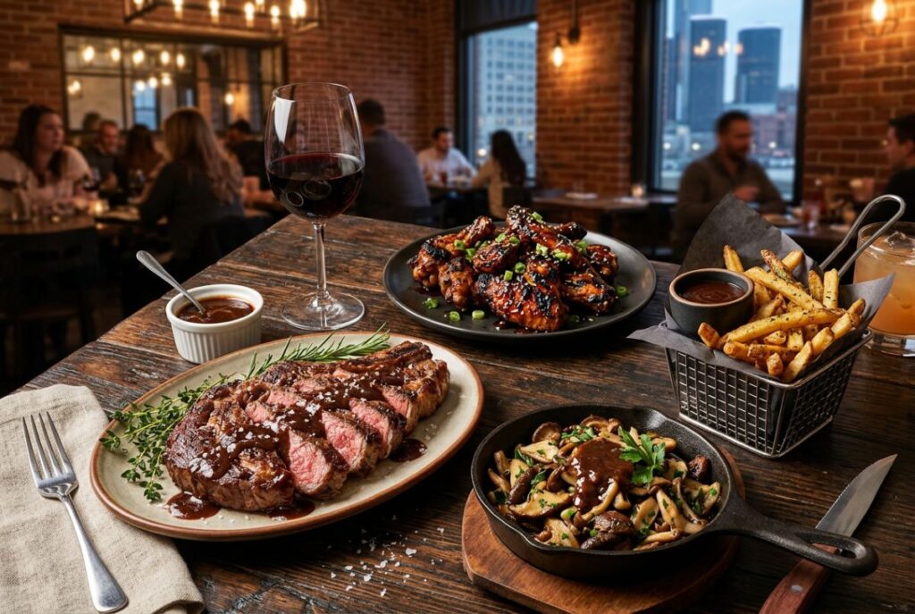 Steak, Wings, Fries, And Wine.