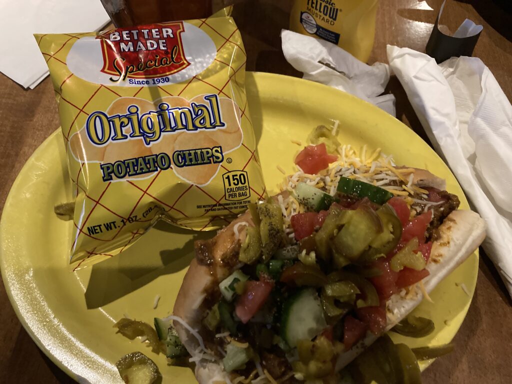 Hot Dog With Chips And Toppings