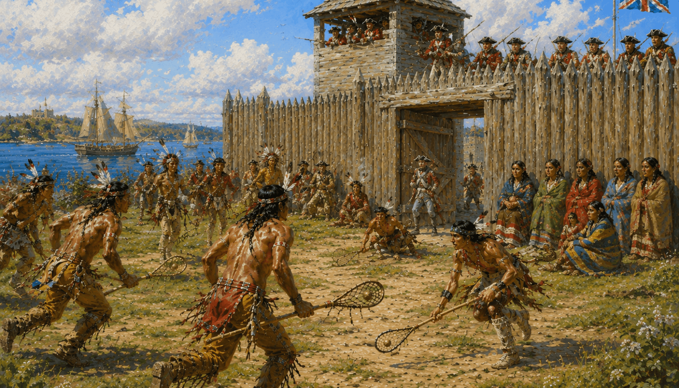 Ojibwe Indians Surprising The British At Fort Michilimackinac