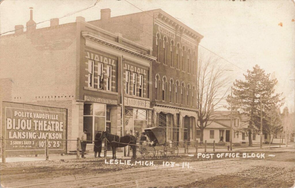 Historic Post Office With Horse-Drawn Carriage.