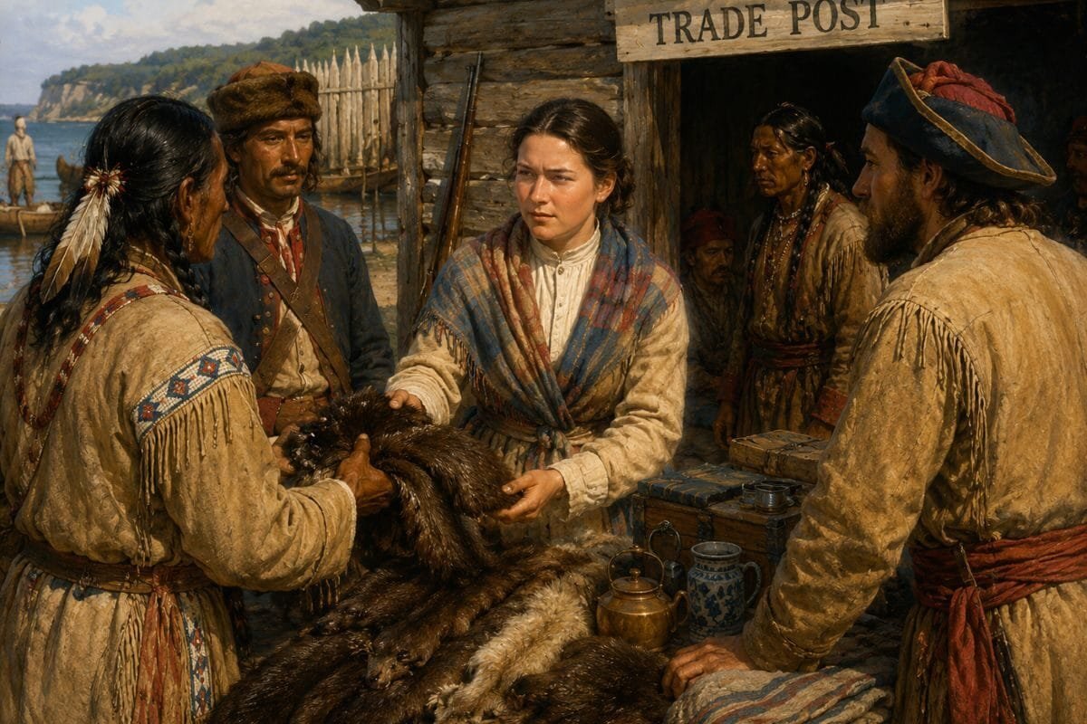 Historical Fur Trading Scene At Post