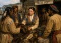 Historical Fur Trading Scene At Post