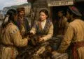 Historical Fur Trading Scene At Post