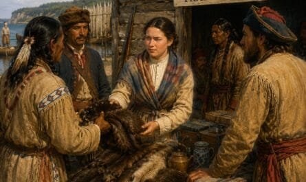 Historical Fur Trading Scene At Post