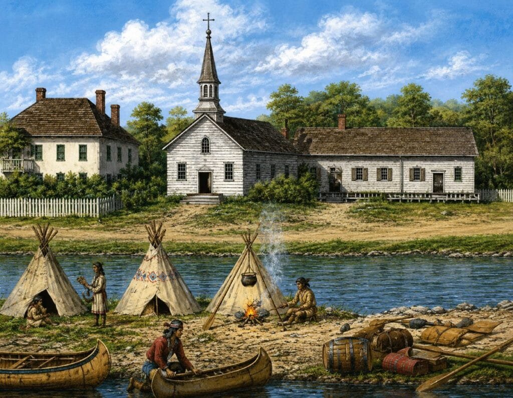 Ste. Anne’s Catholic Church Restored And Colorized From 1880 Scketch