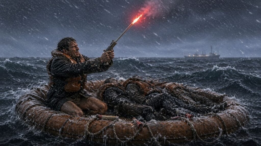 Shooting Flares From Liferaft