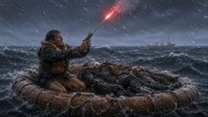 Shooting Flares From Liferaft