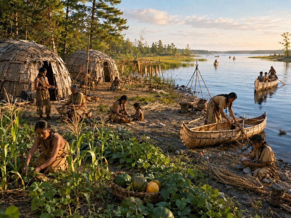 Indigenous People Engaged In Daily Activities. - Michigan's Oldest Cities