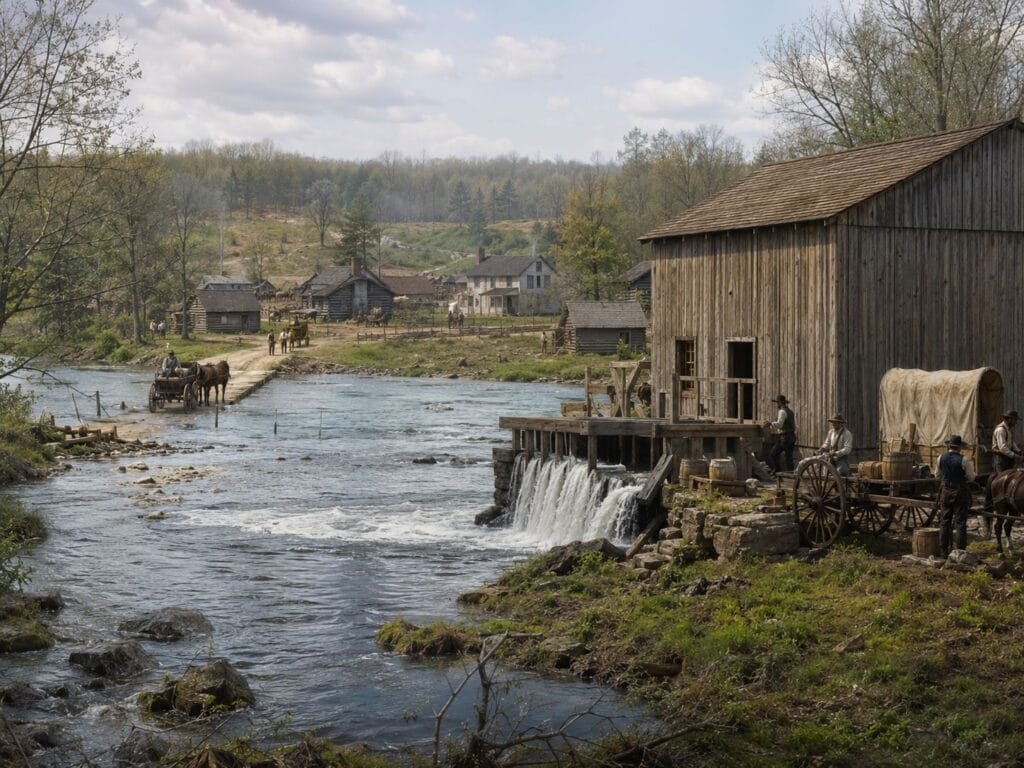 Historic Mill By A Flowing River.