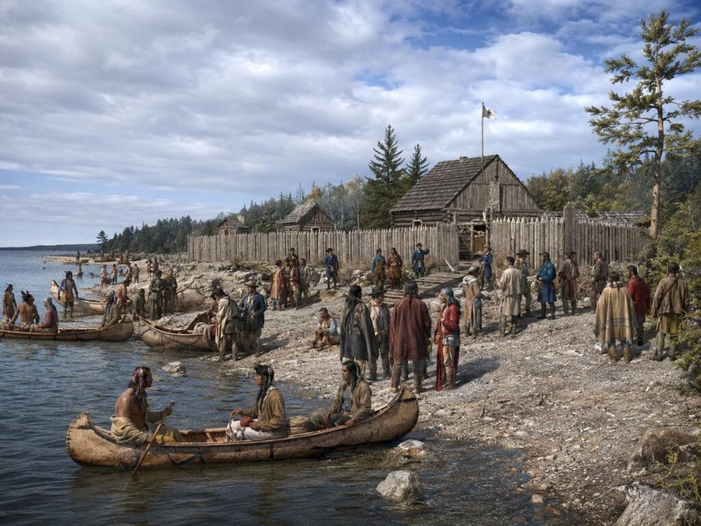 Historical Scene With Indigenous People And Settlement